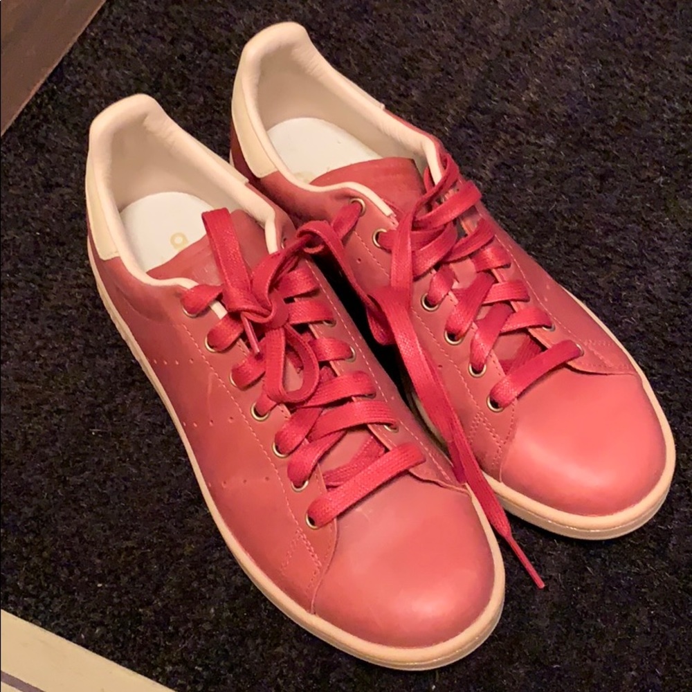 Red leather Adidas sneakers - never worn!